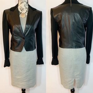 IIisli Black Leather Knit Sleeves Blazer 8 NWT
